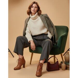 Sezane Leather Artsey Lagenlook Boho Low Hunter Ankle Boots Brown Women's Size 9